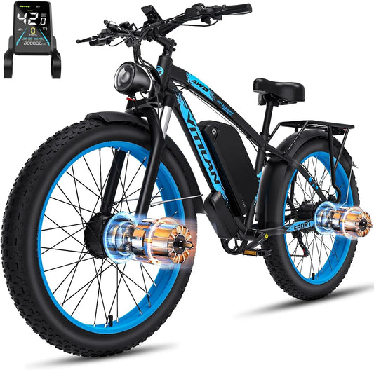 Vélo électrique, H5 pour adultes, tension 52 V 25 Ah Batterie, 7 niveaux de vitesse, 24' x 4' Fat Tire Ebike, 7 niveaux de vitesse, avec double moteur