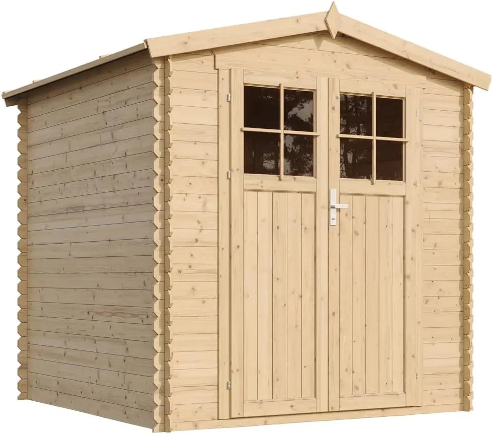 Abri de jardin I216xL206xH218 M343F, 3.53 m2 Petit abri à Outils, Local à vélos, fenêtres TIMBELA, en Bois, Toit imperméable
