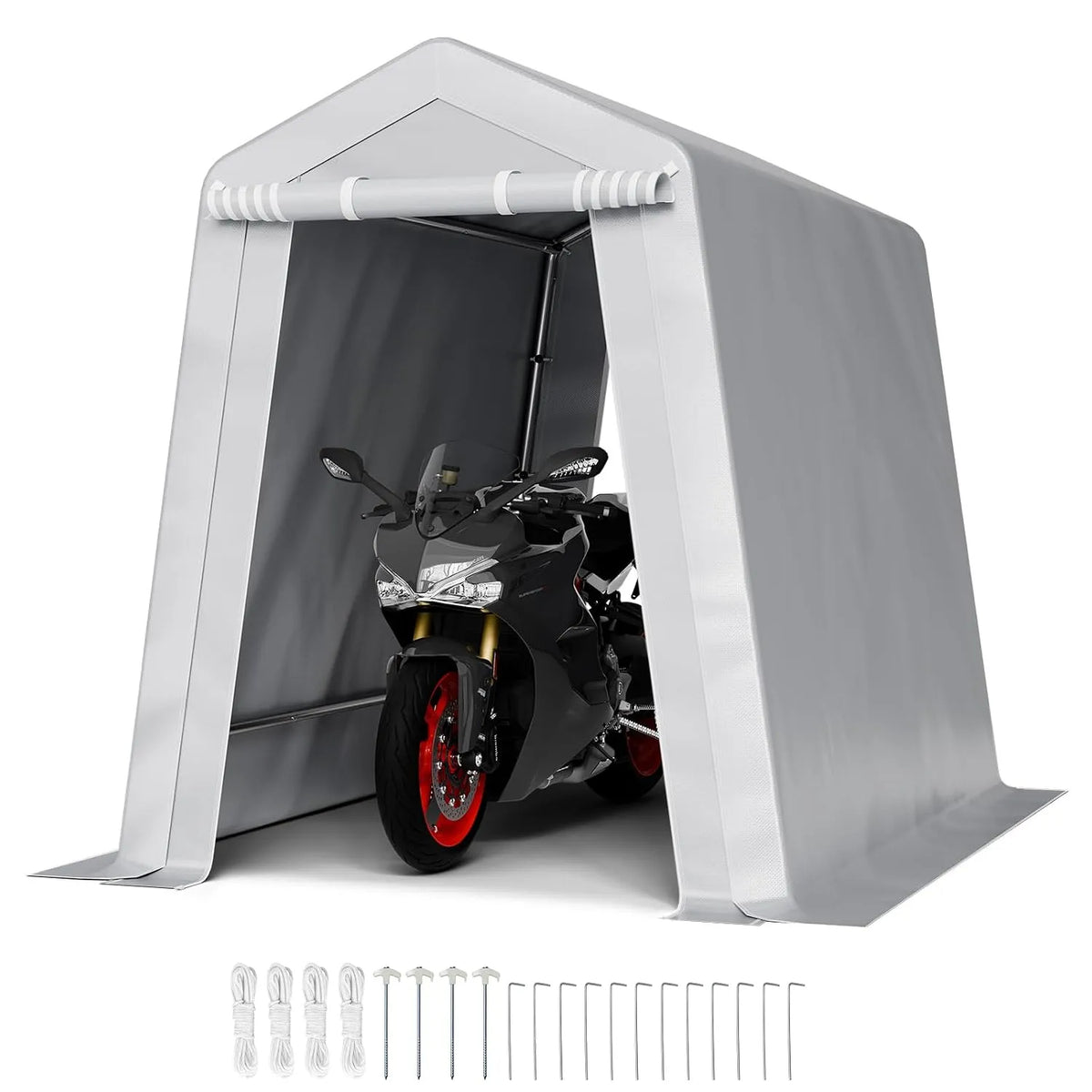 Abri de jardin Vevor, Vélos, Abri de Stockage Portable Robuste, Outils de Jardin, dimensions 183 x 245 cm, Garage Extérieur pour Motos, finition grise