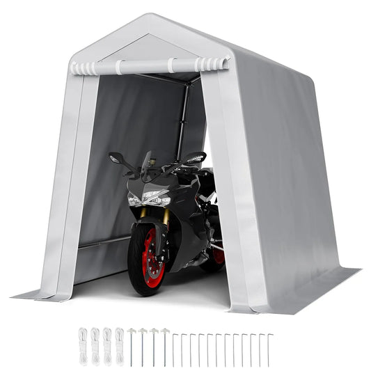 Abri de jardin Vevor, Vélos, Abri de Stockage Portable Robuste, Outils de Jardin, dimensions 183 x 245 cm, Garage Extérieur pour Motos, finition grise
