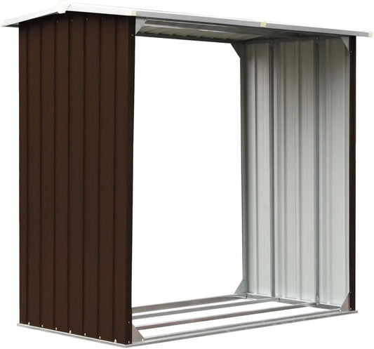 Abri de jardin vidaXL, Abri de Stockage de Bois Abri de Chauffage de Bois Rangement Extérieur Durable Acier Galvanisé 172x91x154 cm Marron