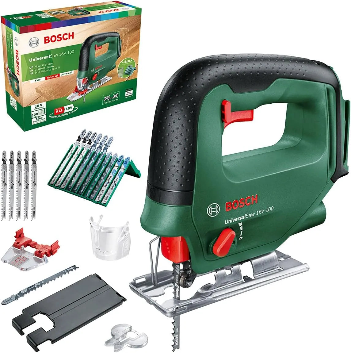 Bosch Scie sauteuse sans fil UniversalSaw, système 18 V 18V-100, lot de 15 lames, sans batterie, emballage en carton, Edition Amazon