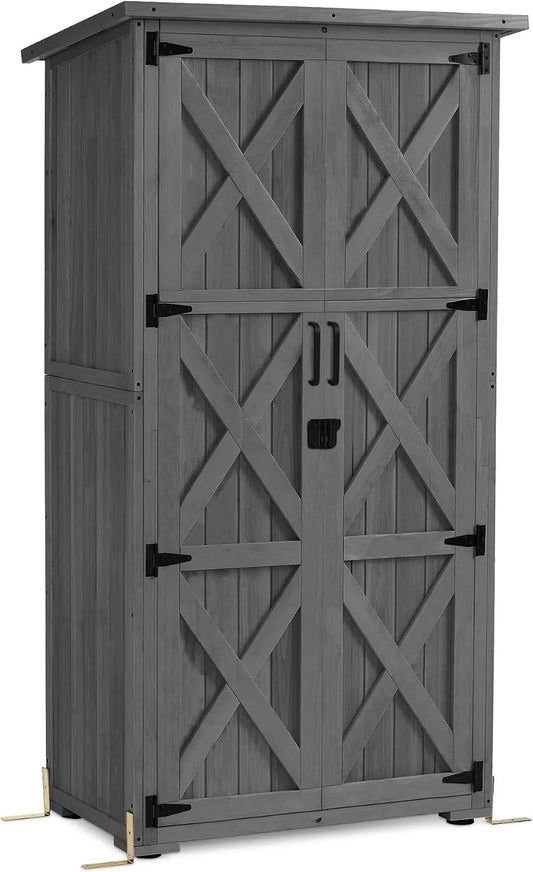 Armoire de jardin M MCombo 0878, dimensions 55x90x169cm, Petite Maison de Jardin résistante aux intempéries, finition grise, en Bois