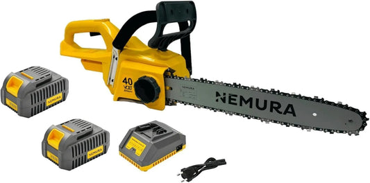 Tronçonneuse Nemura, 2 Batteries 4Ah, Sans Fil 40V, Coupe de 40 cm avec Graissage Automatique, Outillage Jardin, Marque française