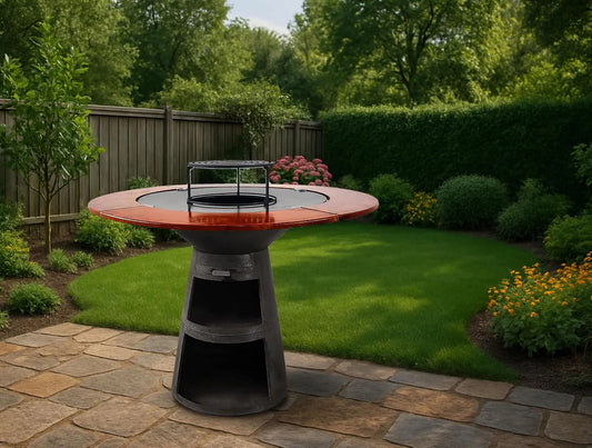 Barbecue EFP59B, rond avec plaque de cuisson en acier et planche en bois périphérique WOOD Purline
