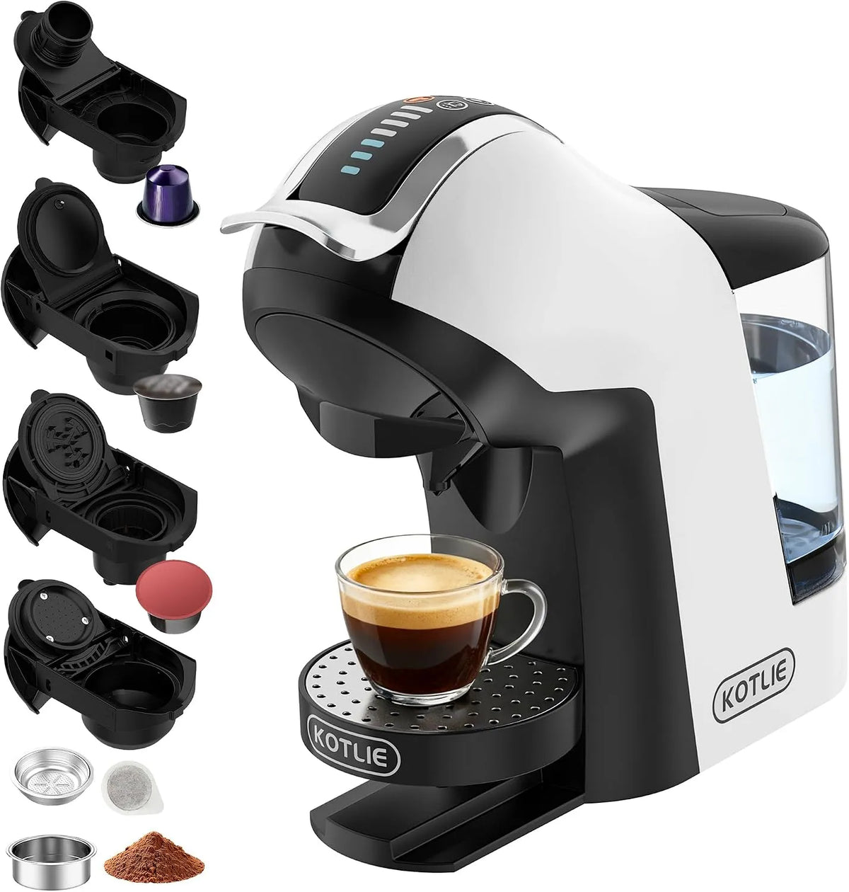 Nespresso machine à café, 44 mm, réservoir d'eau 1 l, 5 en 1, 19 bars, 3 températures, 7 quantités d'eau, KOTLIE à capsules, multi-capsules pour
