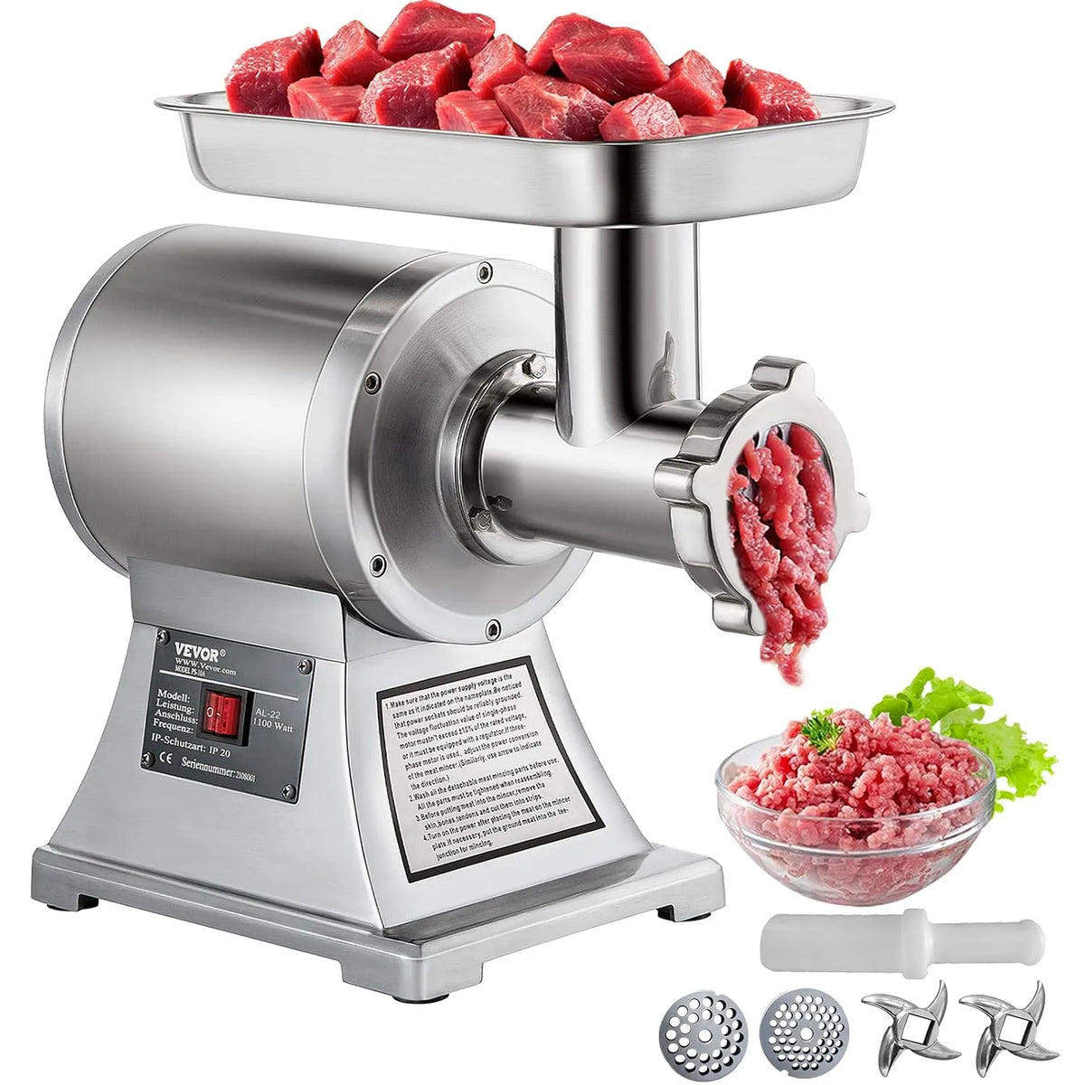 90800, tension 220V Hachoir à Viande Electrique Inox Hachoir Professionnel Pour Jambon Saucisse Spécialisé De Cuisine
