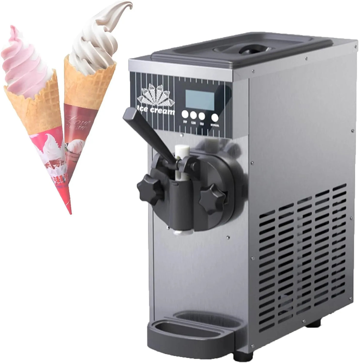 Machine à glace, rendement de 4 à 5 kg, à l'italienne, de comptoir professionnelle, écran LCD, nettoyage automatique