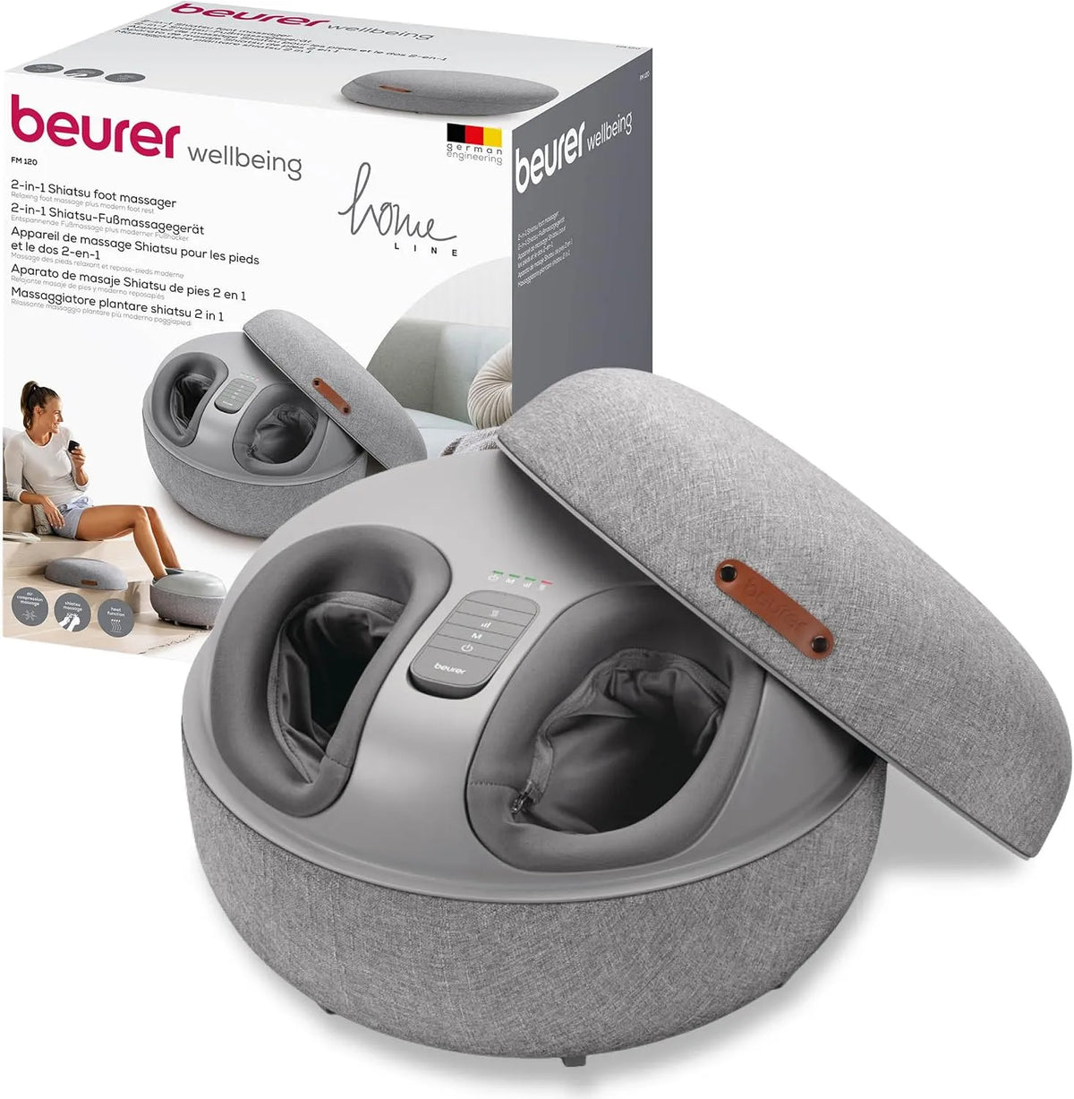 FM 120 Beurer FM, Beurer Appareil de massage shiatsu pour les pieds 2 en 1 et tabouret moderne, avec fonction chaleur activable, textile de