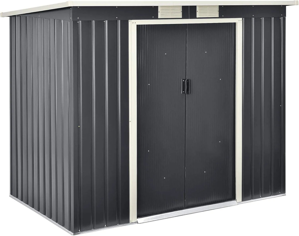 Abri de jardin, 4 m³ Robuste Cabane de Stockage Extérieur Cabane à Outils Toit en Appentis Tôles en Acier Galvanisées finition grise Foncé, en.casa
