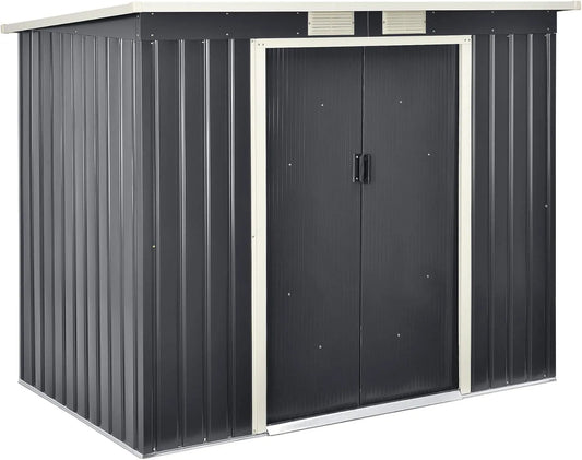 Abri de jardin, 4 m³ Robuste Cabane de Stockage Extérieur Cabane à Outils Toit en Appentis Tôles en Acier Galvanisées finition grise Foncé, en.casa