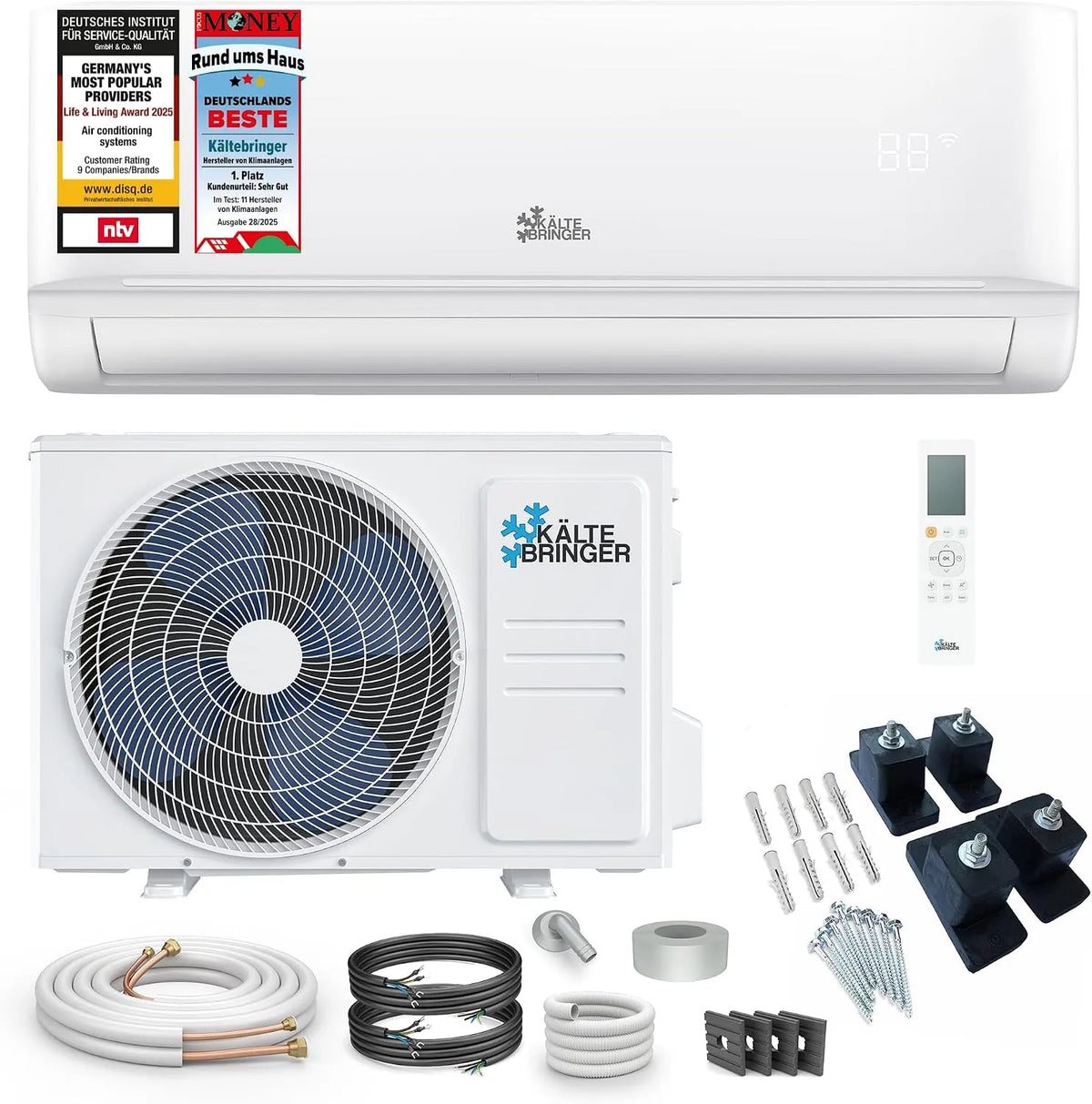 Climatiseur Kältebringer, 9000 BTU, puissance 2,6 kW, Split, Avec fonction chauffage, WiFi et App, très silencieux & économe en énergie