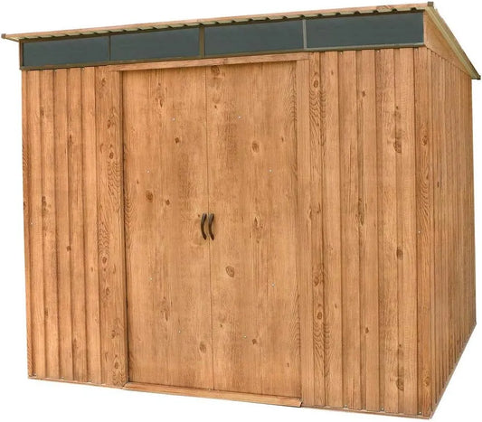Abri de jardin, Top SHED Pentroof 8X6, 1.8, avec Porte-à-Faux, x 2.6 x 2.0 mètres, Couleur Imitation Bois, Métal