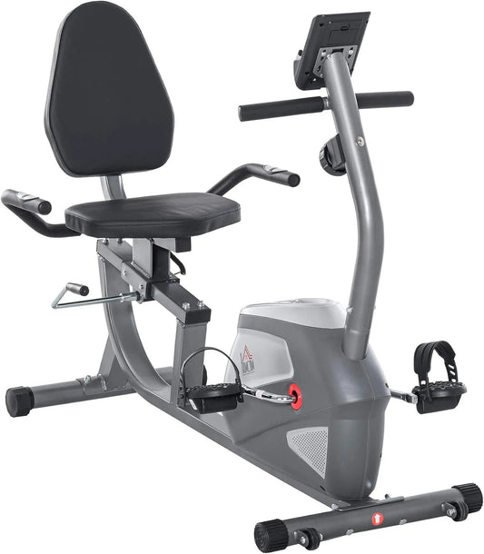 Homcom vélo, d'appartement semi-allongé couché magnétique écran LCD multifonction siège réglable 8 niveaux de résistance finition grise