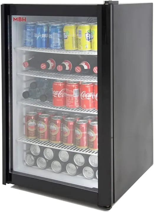 Réfrigérateur MBH, professionnel 120 litres, avec porte vitrée pour la restauration. présentoir à petites bouteilles pour les boissons.