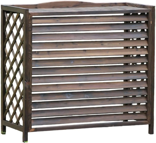 Climatiseur Cache, extérieur en Bois avec paravent et Support pour Plantes en Acier carbonisé, Montage Facile, extérieure, décoration de Jard