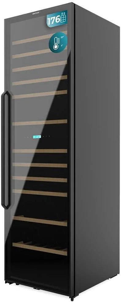 Cecotec cave à vin 176000, Compresseur Efficace, Protection UV, Porte Réversible, 176 Bouteilles Bolero GrandSommelier Duo Black. Température Duale