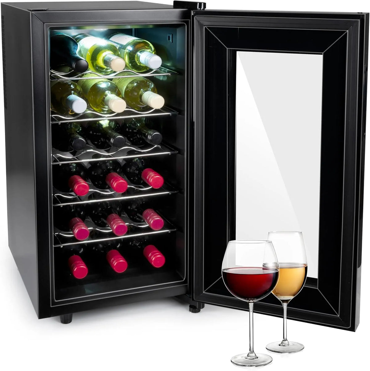 Alpina cave à vin, 18 Bouteilles, Température Réglable de 11°C à 22°C, Peu ou pas de Bruit, tension 230V, capacité 50L, finition noire