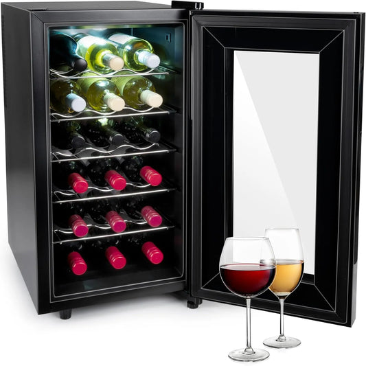 Alpina cave à vin, 18 Bouteilles, Température Réglable de 11°C à 22°C, Peu ou pas de Bruit, tension 230V, capacité 50L, finition noire