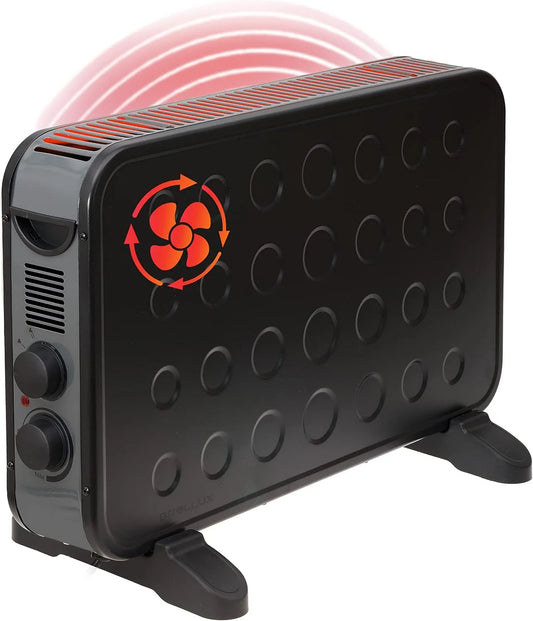 Ventilateur BT2K, puissance 2000 W, mobile, 3 niveaux, Brollux Chauffage électrique, avec, convecteur, thermostat finition noire