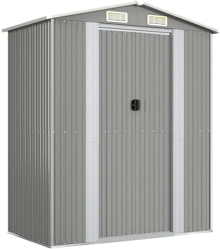 Abri de jardin vidaXL, finition grise Clair 192x108x223 cm Acier galvanisé, Rangement de Jardin pour Les Outils, Rangement pour Outils d'extérieur