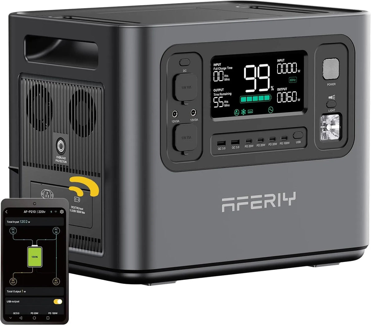 Générateur électrique LiFePO4 UE 220 220-240V, AFERIY Generateur Electrique Portable 2400W, Batterie Nomade 2048Wh, Charge en 1,5H, Prise -240V
