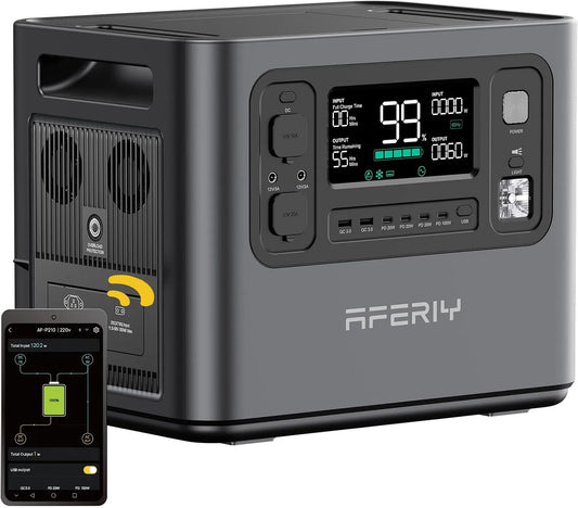 Générateur électrique LiFePO4 UE 220 220-240V, AFERIY Generateur Electrique Portable 2400W, Batterie Nomade 2048Wh, Charge en 1,5H, Prise -240V