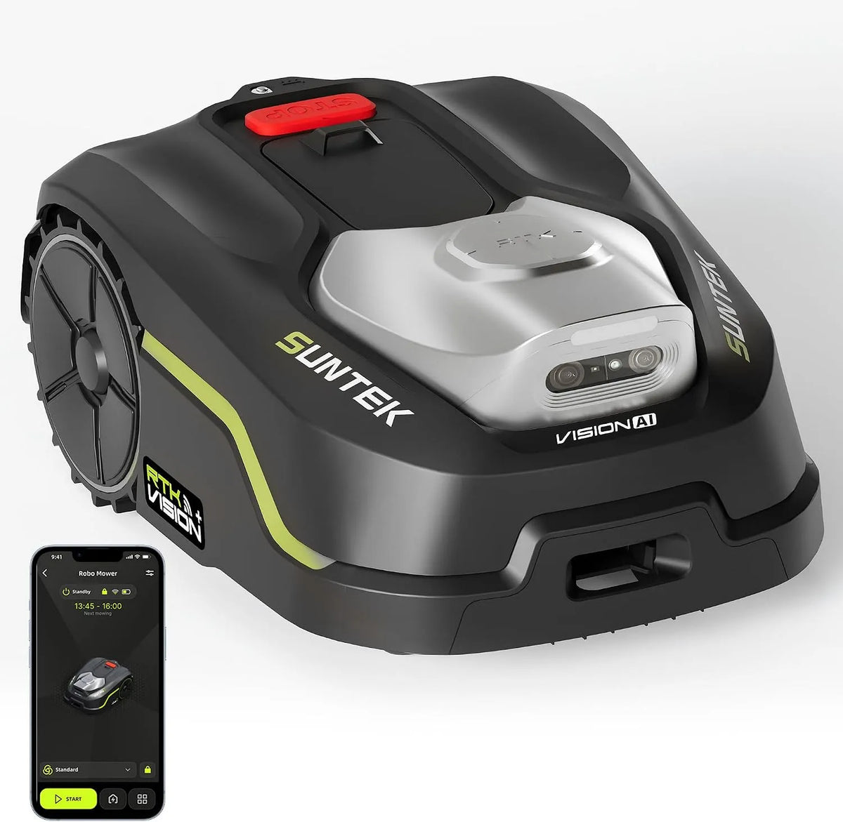 Tondeuse SUNTEK Robot, Max 1200 m², Pente 35%, Recommandé 800 m², sans Fil Délimitation, Robot RTK+Vision, Cartographie IA, Contrôle APP