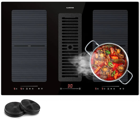 Klarstein plaque de cuisson, Table de Cuisson à 4 Anneaux avec Flex Zone, Commande Tactile, 391m³/h, Classe Energétique A