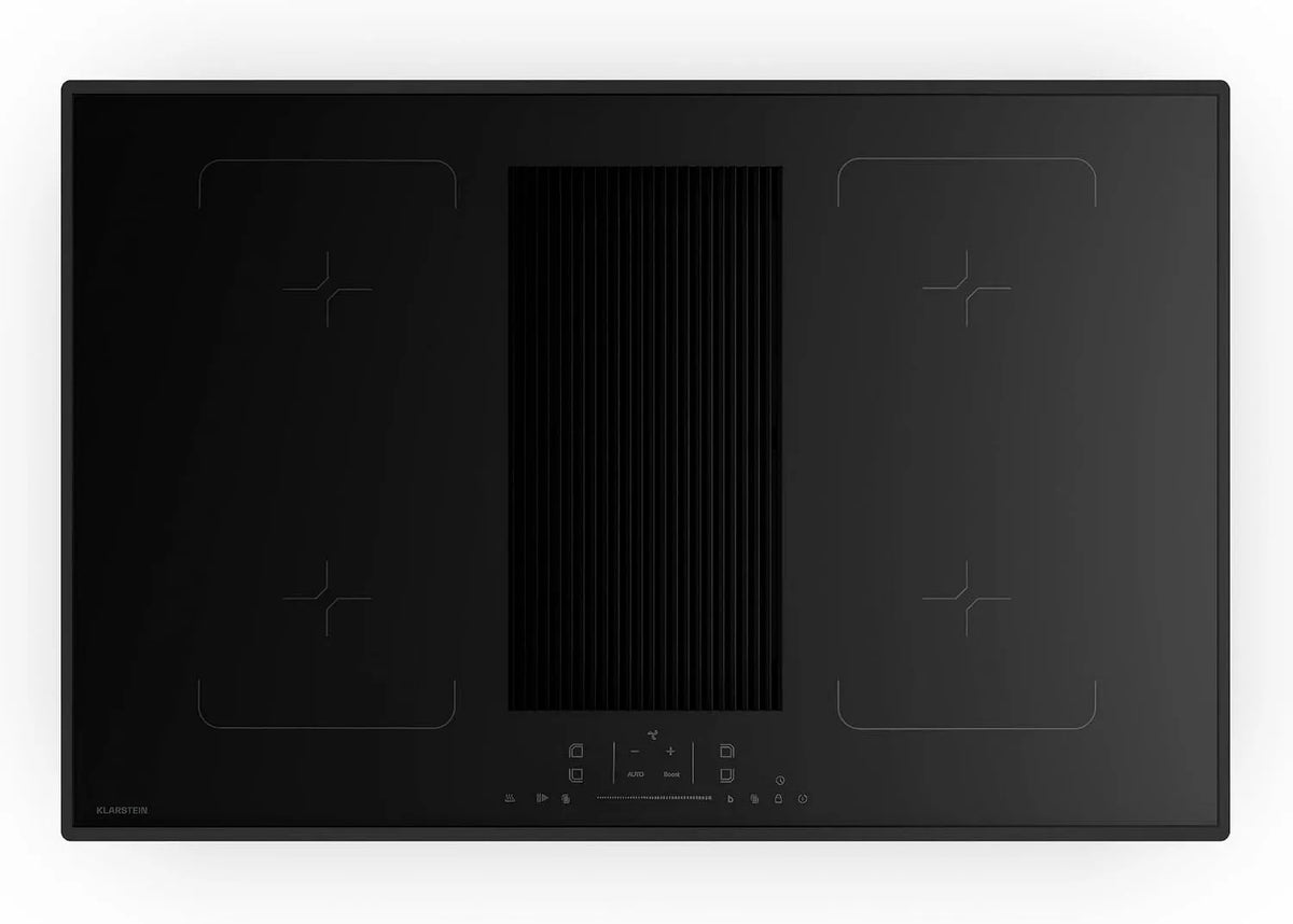 Klarstein plaque de cuisson, largeur 80cm, puissance 8400W Boost, Minuterie, Verre finition noire, Velaire Flex Induction Avec Hotte Intégré
