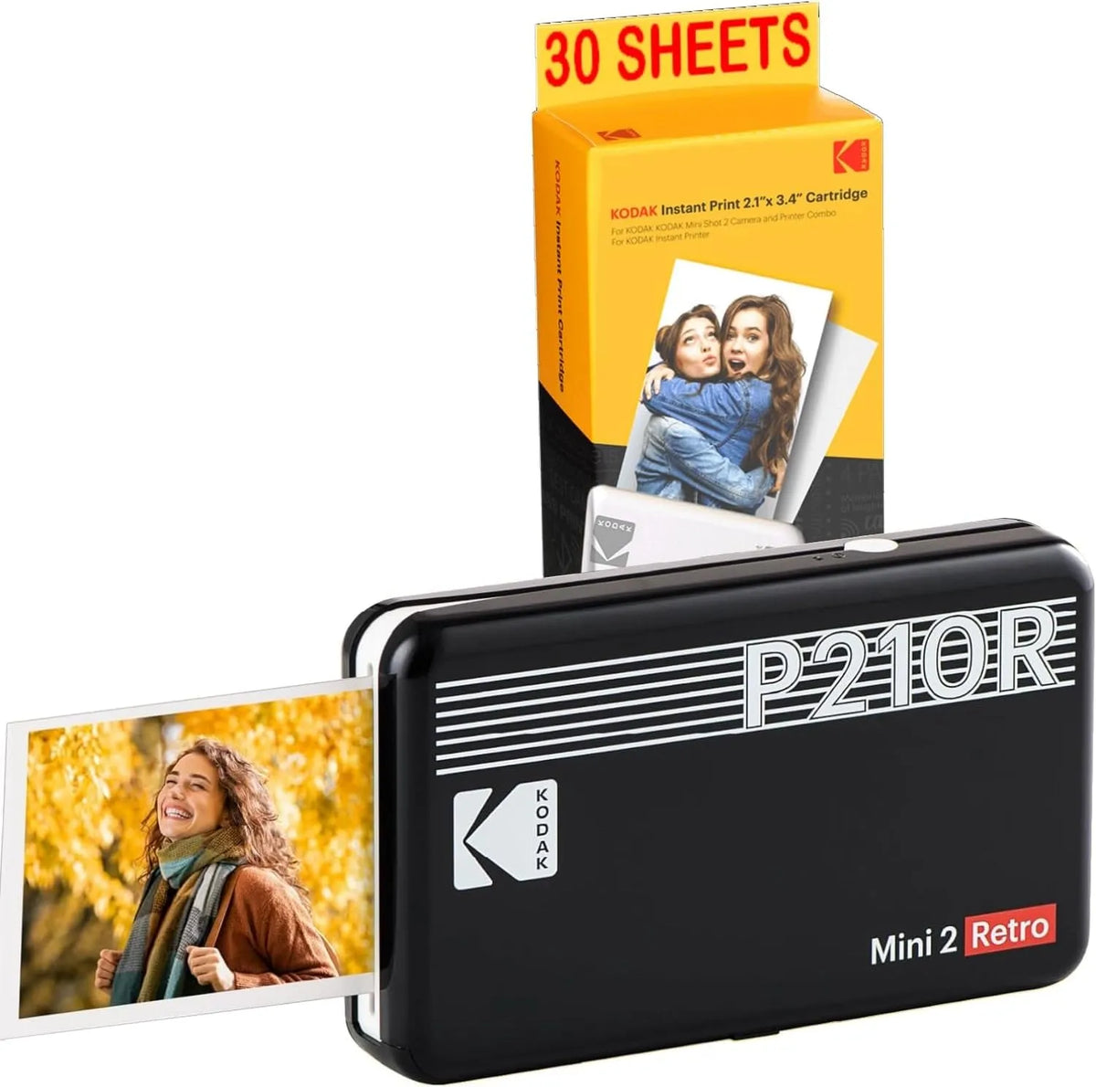 Imprimante P210 4Pass Kodak Pack Mini, Photos Format CB 5,3 x 8,6 cm, Batterie Lithium, Retro 2 + Cartouche et Papier pour 30 Photos