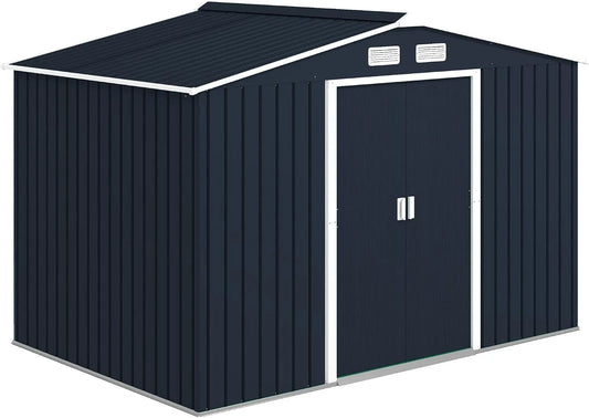 Abri de jardin Outsunny, avec Portes coulissantes verrouillables et 4 aérations, cabane de Jardin cabanon Rangement Outils, finition grise