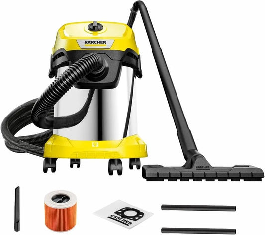 Kärcher aspirateur, puissance 1000 W, Tube d'Aspiration: 2 m, Sachet Ouate, Fentes, Eau et Poussières WD 3 S V-17/4/20, Filtre Cartouche, Suceur Sol