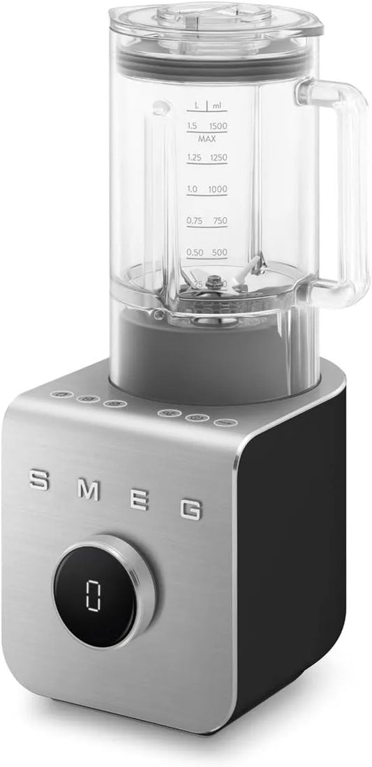 Smeg blender BLC01BLMEU, 5 Programmes Préréglés, 9 Niveaux de Vitesse, 2 Modes, Puissance 1400W, avec Accessoires Inclus et Fonction Pulse