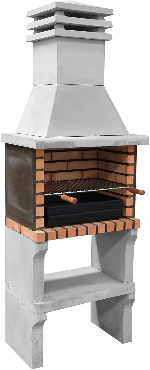 Barbecue M00332 MOVELAR, dimensions 69 x 47 x 190 cm, préfabriqué à bois et charbon en béton réfractaire modèle Iberia Plus XL, Orange, finition grise