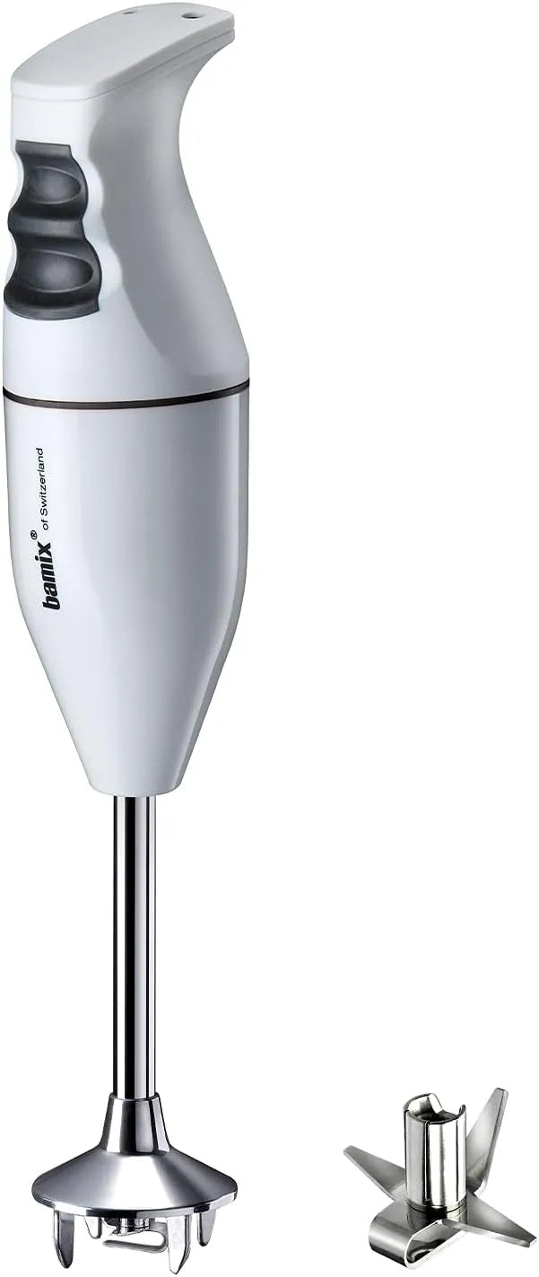 Mixeur EO140 bamix, puissance 140 W, plongeant Classic avec couteau multifonction en acier inoxydable, 2 niveaux, fabriqué en Suisse, finition blanche