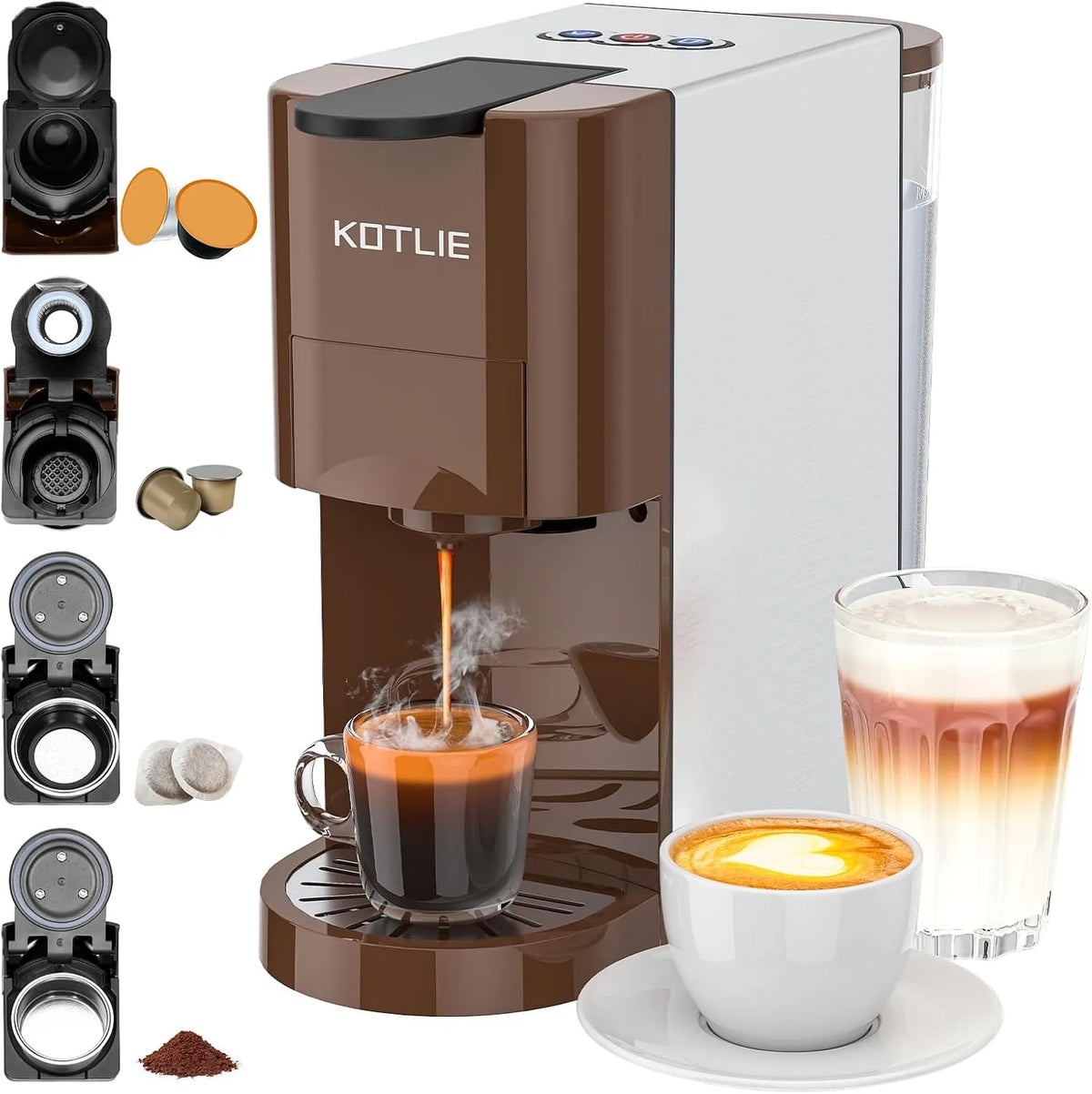 Machine à café KOTLIE, 4 en 1 pour NES, 44 mm, 19 bar, capacité 800 ml, DG, poudre de café, ESE