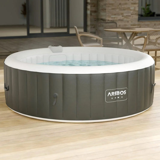 Gonflable Arebos Spa, 6 Personnes, capacité 1000 litres, pour l'intérieur et l'extérieur, avec Chauffage, ⌀ 208 cm, 130 Jets de Massage, Rond