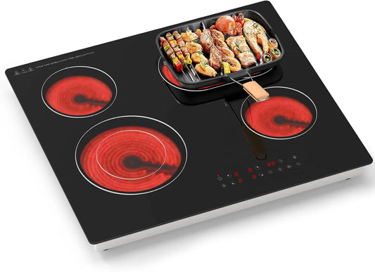 Table de cuisson, Minuterie 99 min, 4 Foyers Verre finition noire avec Commandes Tactiles, Arrêt Automatique, Vitrocéramique, Verrouillage Enfants