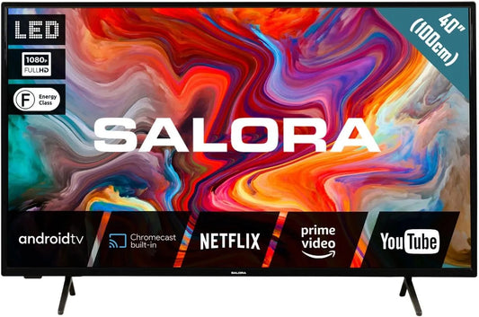 Modèle DVB-T2 SMART40TV HD 40 HDR10 SALORA, TV Android avec écran LED Full Pouces, et HLG, Bluetooth, 3X HDMI, S2, Commande vocale, Wi-FI