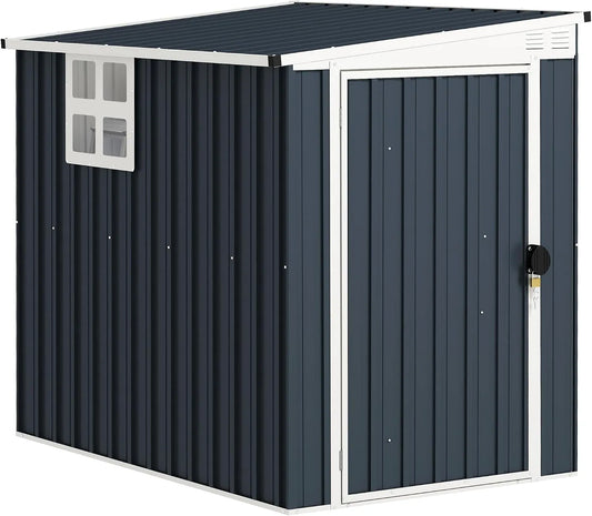 Abri de jardin Outsunny, remise à outils avec toit incliné, imperméable et anti-UV, porte verrouillable, finition grise foncé