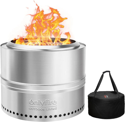 Onlyfire Foyers Extérieurs avec Sac de Transpor, Brasero Portable de sans émission de Fumée, Bac à Cendres Amovible, Acier Inoxydable, pour la Cour
