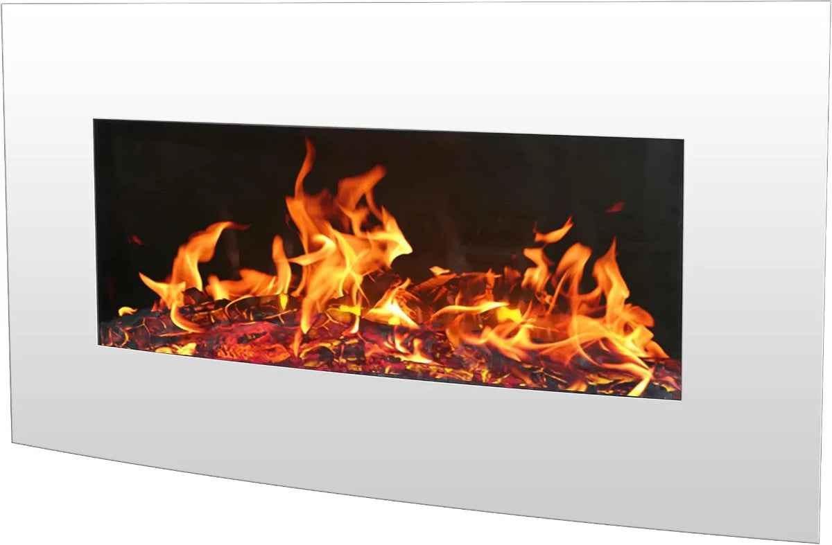 Cheminée électrique, Murale Effet Flammes LEDs chauffante Blanche 2000W 90 x 55 cm, Chauffage 2000W, Télécommande