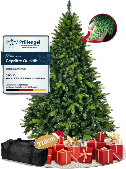 Noël Artificiel Sapin de, largeur 220cm, Arbre de Noël Dense et Réaliste Moulé par Injection, Noel Realiste avec Support en Bois et Sac de Rangement