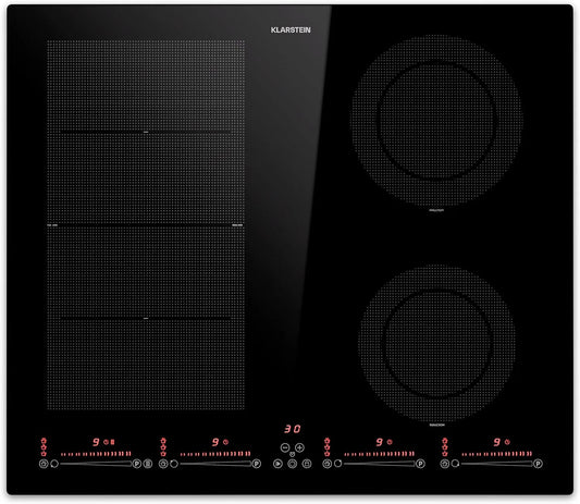 Klarstein plaque de cuisson, induction en Céramique de 7200W, 4 Feux, de Cuisson Électrique, Tables de Cuisson, Plaques Chauffantes Flex Zone
