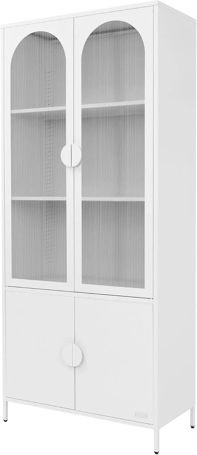 Armoire, Vitrée Haute 80x185x40 cm en Acier finition blanche avec 4 Étagères