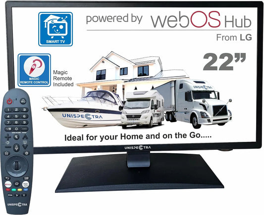 Smart TV HD 240 V Unispectra WebOS, 2 x USB, caravanes, 22' 12 V ELED Full TV Freeview & SAT Tuner 3 x HDMI, camions et camionnettes