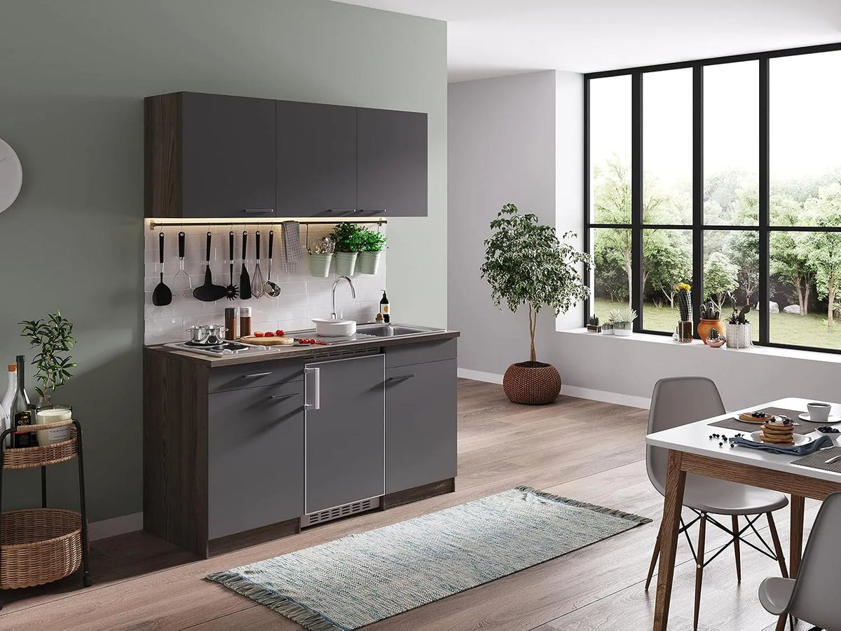 Respekta Oliver kitchenette, largeur 150 cm, Bois d'ingénierie, finition grise