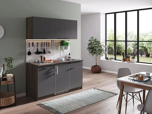 Respekta Oliver kitchenette, largeur 150 cm, Bois d'ingénierie, finition grise