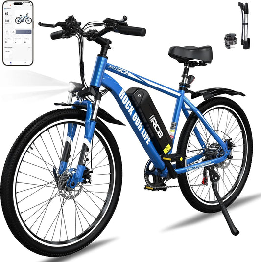 Vélo électrique RK15 36V10.4Ah RCB, 26 Pouces, Batterie au Lithium Amovible,7 niveaux de vitesse, Autonomie 35-90 km, E-Bike de Banlieue pour Adultes